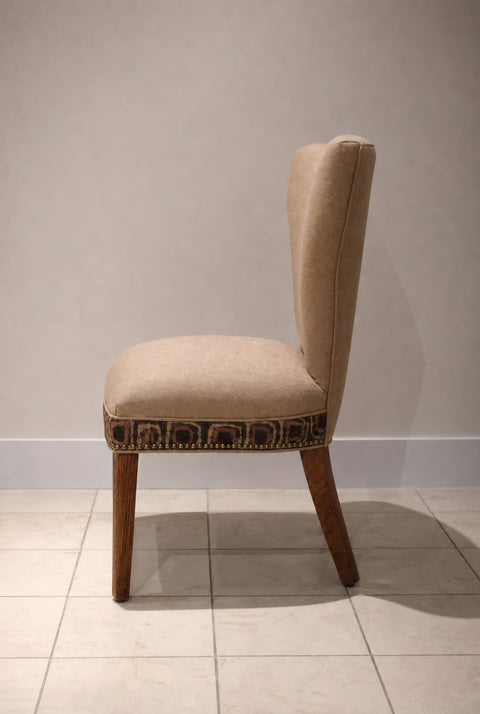 Vintage Pair Sculptural Slipper Chairs with African Kuba Trim