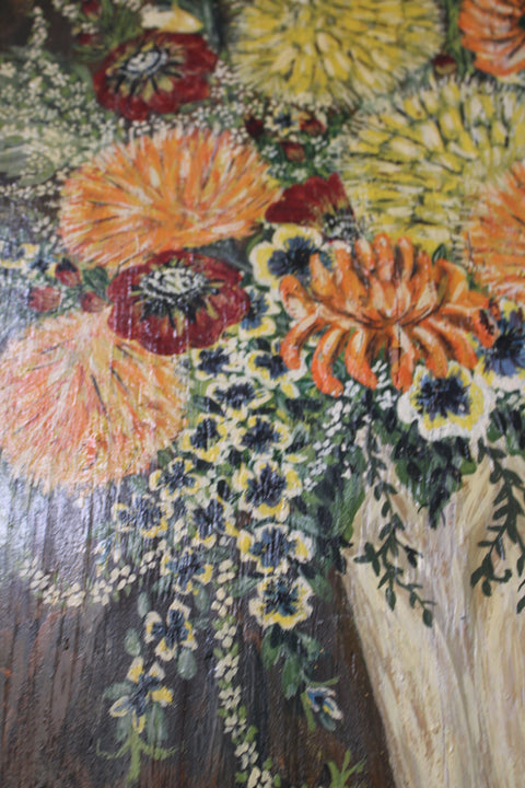 Vintage Floral Still Life on Dark Ground