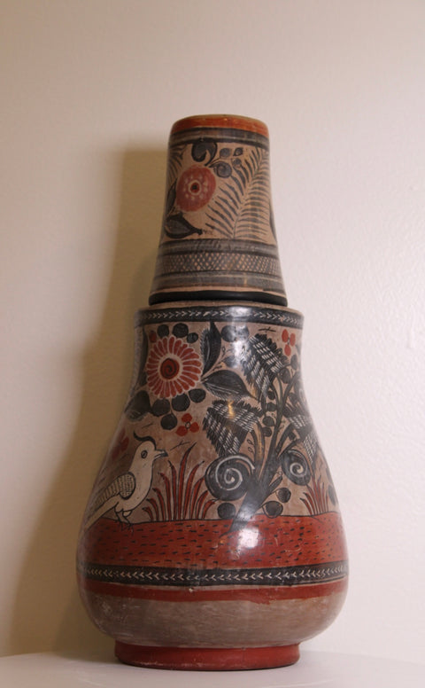 Large Tonala Bird Floral Lidded Vessel