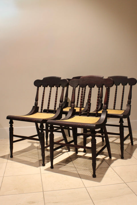 Set of Four Antique Ladder Back Rush Seat Dining Chairs | Early 20th Century