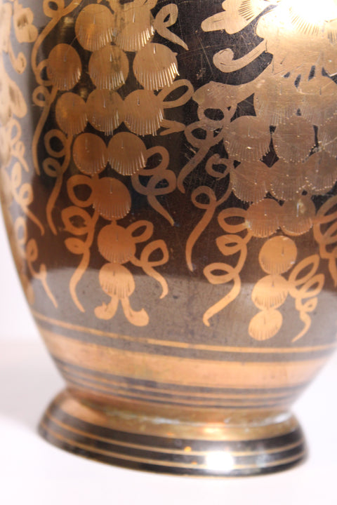 Large Floral Etched Brass Vase