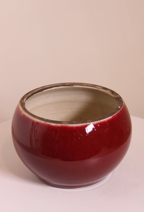 Vintage Oxblood Red Glazed Studio Pottery Planter Bowl