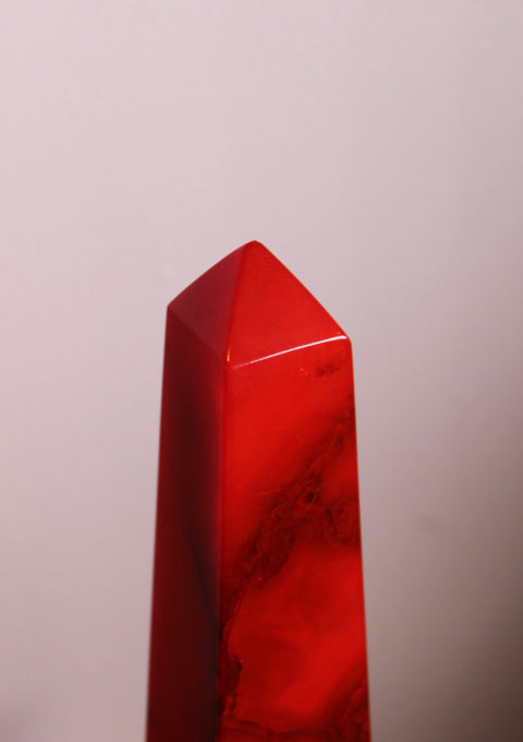 Red Lucite Obelisk Sculpture