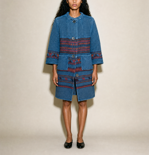 Vintage Textured Blue Coat – Women’s Medium