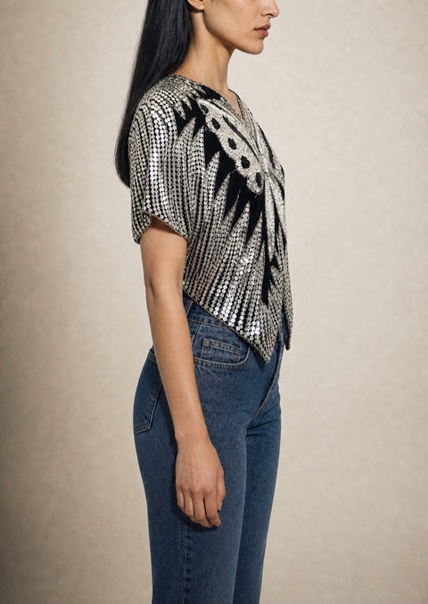 Silver Butterfly Sequin Top