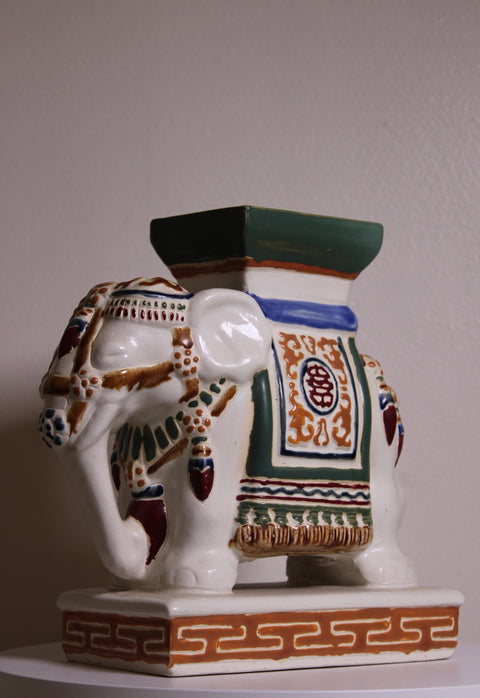 Vintage Ceramic Elephant Plant Stand Garden Seat Chinoiserie Style