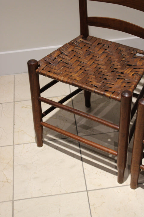 Pair of Antique Style Ladder Back Chairs with Woven Hickory Bark Seats