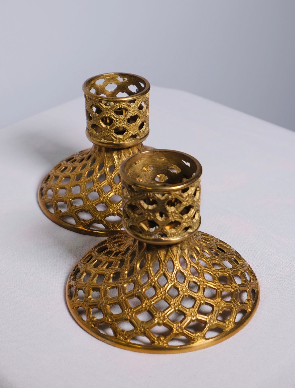 Vintage Intricate Brass Candle Stick Holders (Vintage)