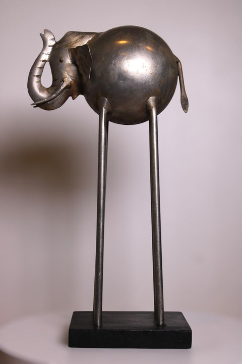 Modernist Metal Elephant Sculpture on Stand