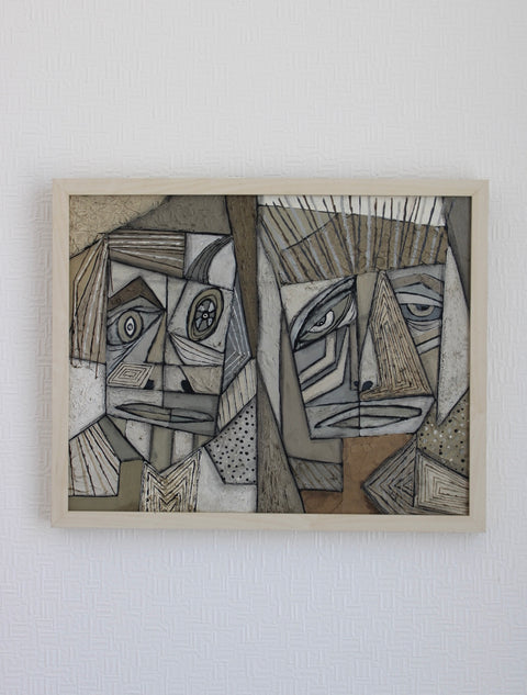 Angela Dickerson Pale Twin Faces Original Framed Artwork