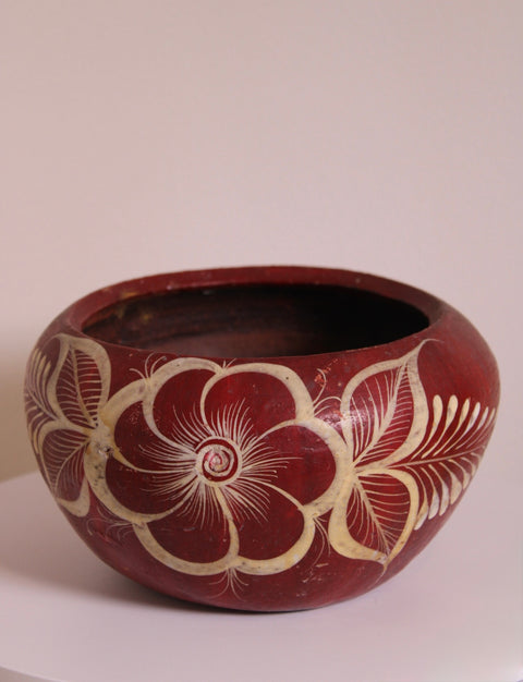 Hand Carved Floral Wood Bowl