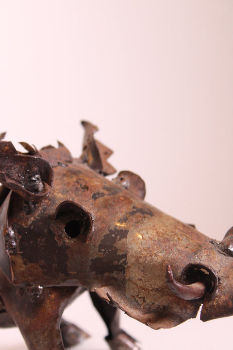 Brutalist Metal Boar Sculpture