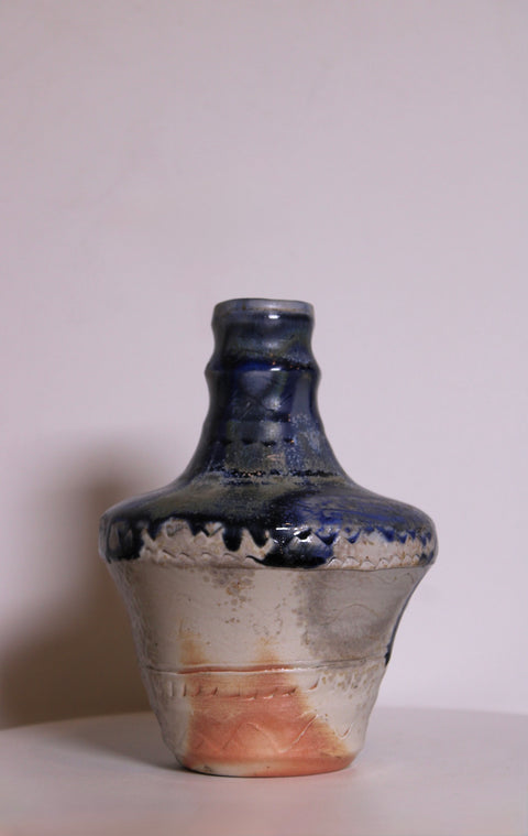 Blue Brown Drip Studio Pottery Vase
