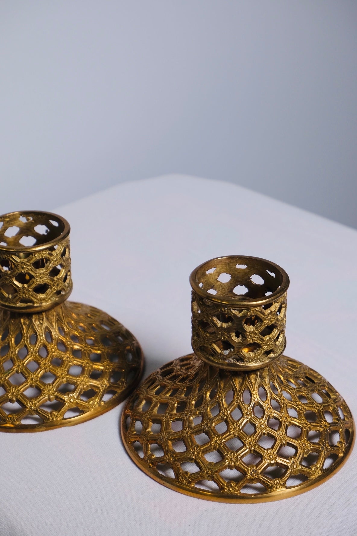 Vintage Intricate Brass Candle Stick Holders (Vintage)