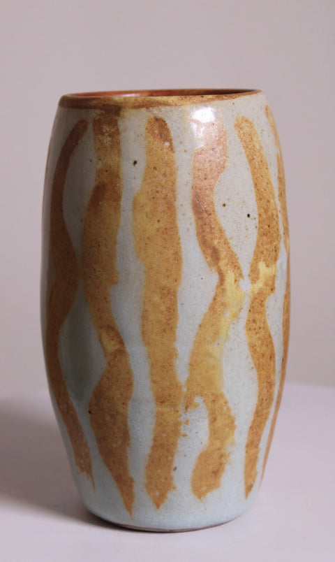 Cream and Brown Vertical Stripe Studio Vase