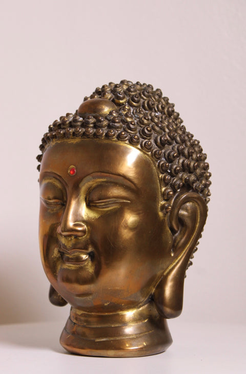 more picturesz Solid Brass Buddha Head Sculpture