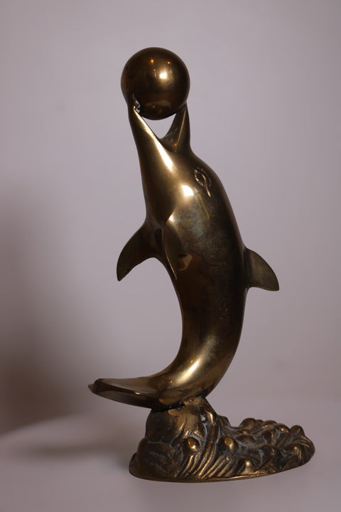 Brass Dolphin Sculpture with Ball