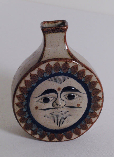 “Jorge Wilmot” Tonalá Vintage Pottery Vase – Sun & Moon Double-Sided Mexican Stoneware