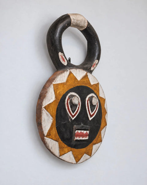 Painted Wood Sunburst Face Mask Wall Decor