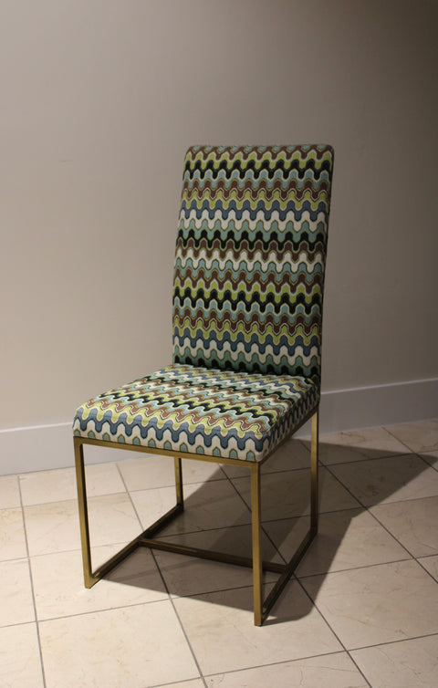 Mid-Century Modern Brass Sled Dining Chairs (Set of 8) | Upholstered Dining Chairs
