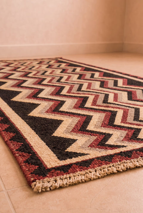 Vintage Turkish Red Chevron Kilim Rug – Handwoven Wool Geometric Area Rug