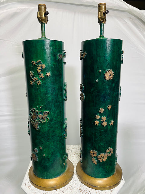 Teal antique wall paper roller lamps