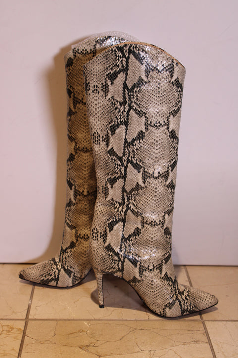 Schutz Snakeskin Print Leather Knee-High Boots