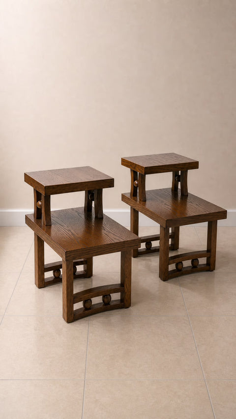 Vintage Oak Step Side Tables (Pair)