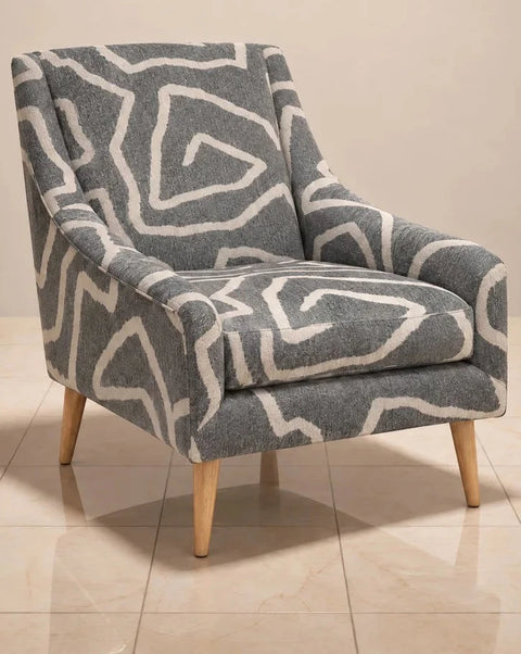 Gray Abstract Pattern Upholstered Armchairs – Pair