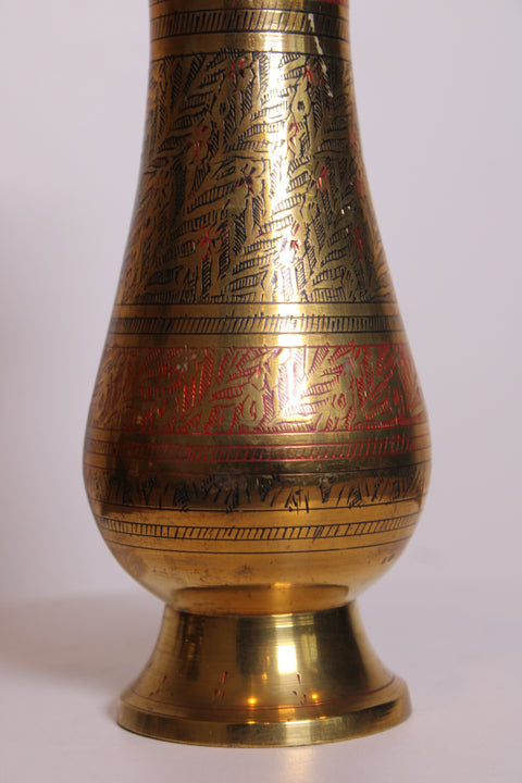 Red Etched Brass Pedestal Vase
