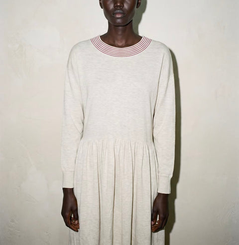 Smyth Cream Knit Dress with Striped Neckline
