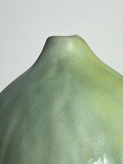 Signed  Chubby Off Kilter Green Bud Vase