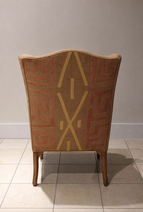 Vintage Barrel-Back Accent Chair with Kuba-Style Textile | Mid-Century Lounge Chair