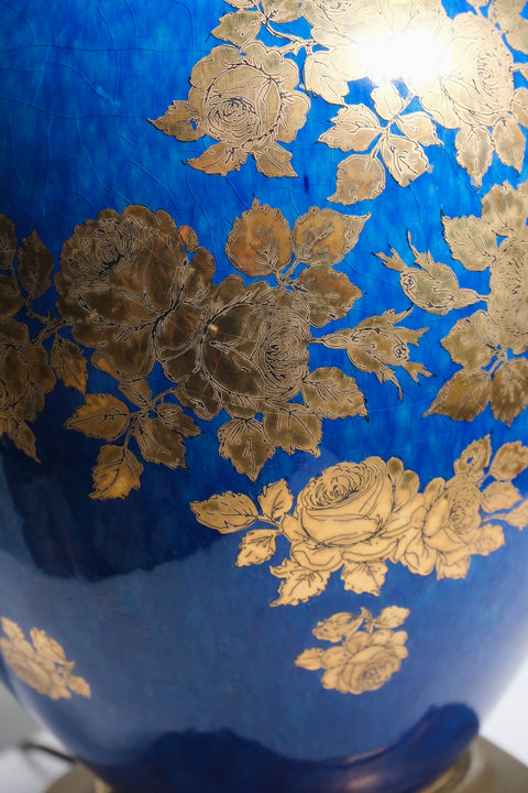 Blue And Gold Leaf Chinese Table Lamp