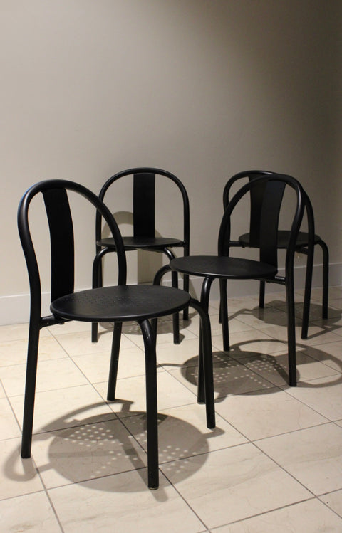 Vintage IKEA Maxmo Dining Chairs | Set of 4 Italian Modern Black Metal Chairs