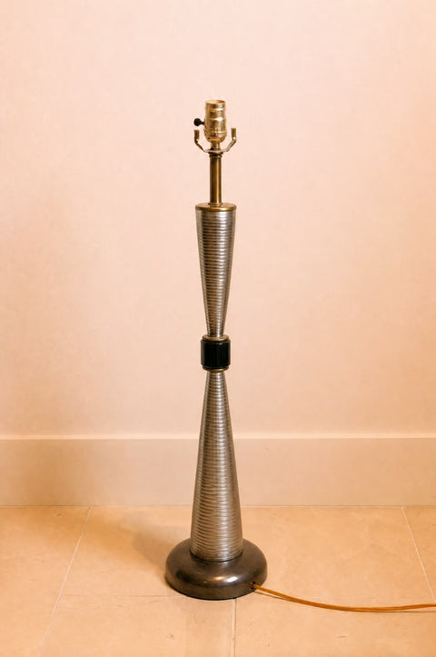 Mid-Century Ribbed Metal Hourglass Table Lamp
