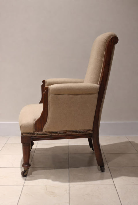 Vintage High-Back Upholstered Armchairs (Pair) | Traditional Walnut Accent Chairs