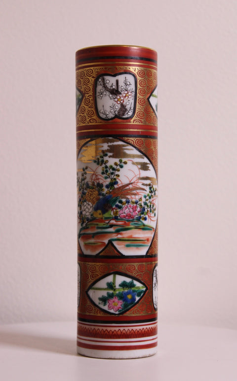Japanese Kutani Style Cylinder Vase