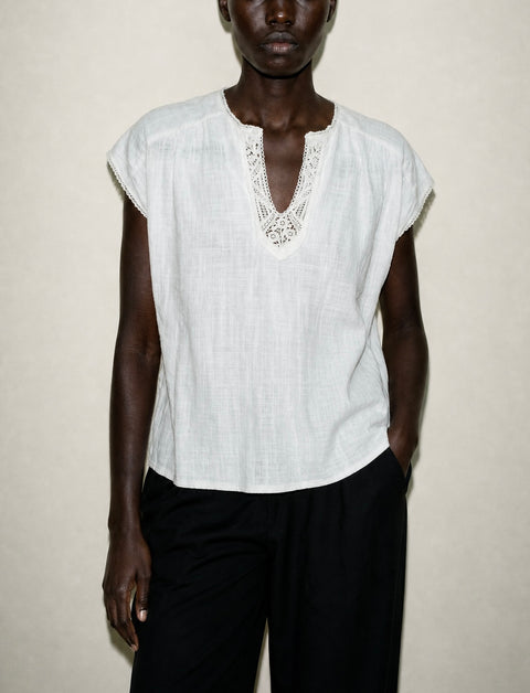 White Lace Trim Tunic Top
