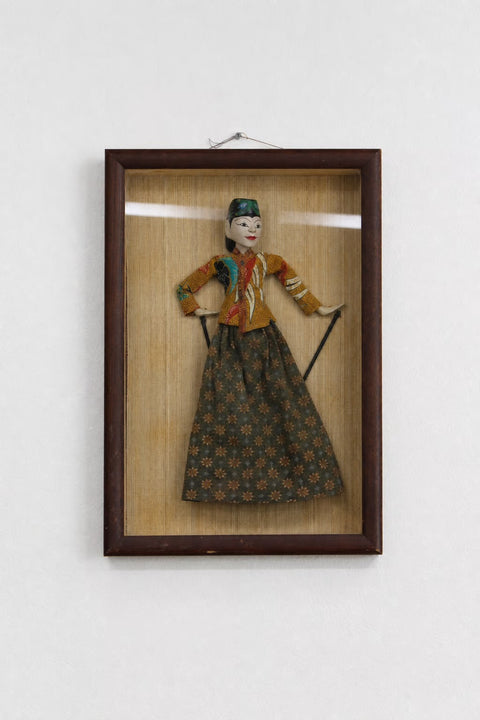 Framed Javanese Wayang Puppet Textile Art
