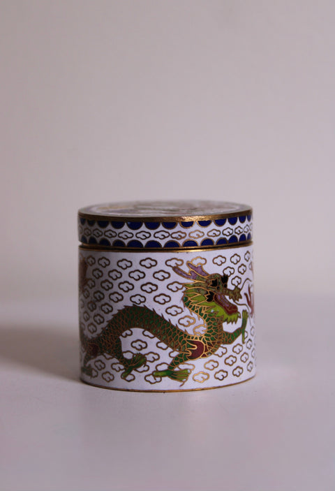 Vintage Cloisonné Trinket Box – Hand Painted with Floral & Bird Design