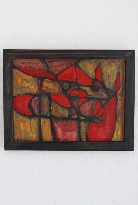 Vintage Mid Century Abstract Oil Painting Signed G. Per | Original Modernist Wall Art