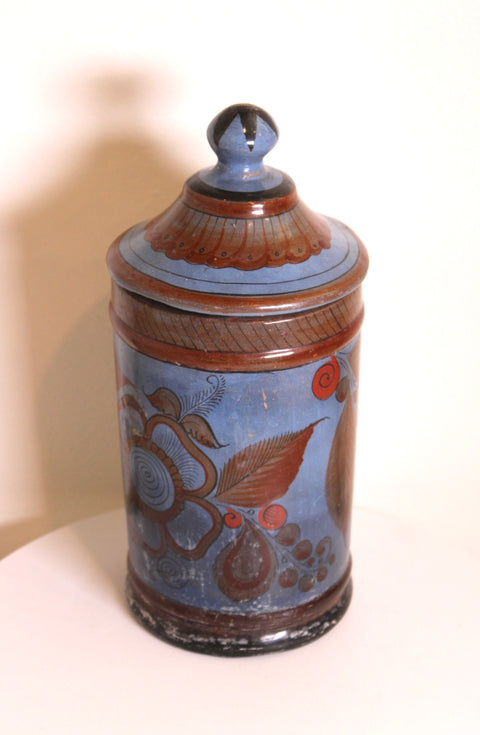 Blue Floral Lidded Pottery Jar