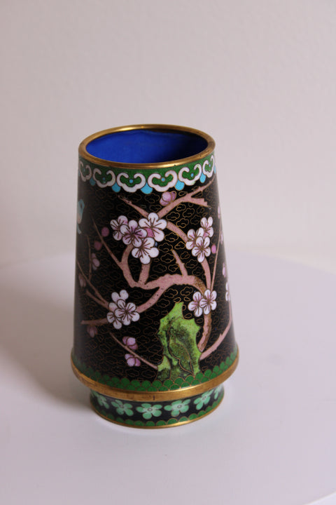 Vintage Chinese Cloisonné Brush Holder – Cherry Blossom Motif