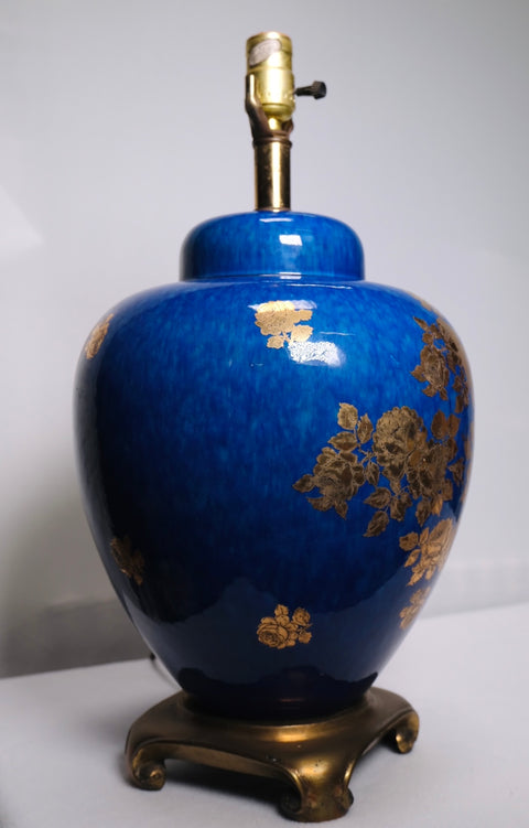 Blue And Gold Leaf Chinese Table Lamp