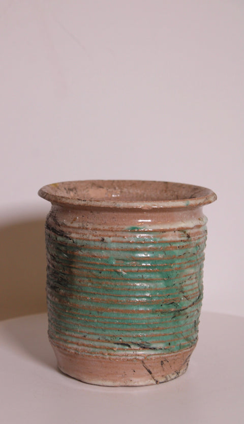 Ribbed Studio Pottery Vase | Green Glazed Ceramic