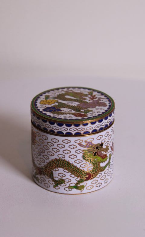 Vintage Cloisonné Trinket Box – Hand Painted with Floral & Bird Design