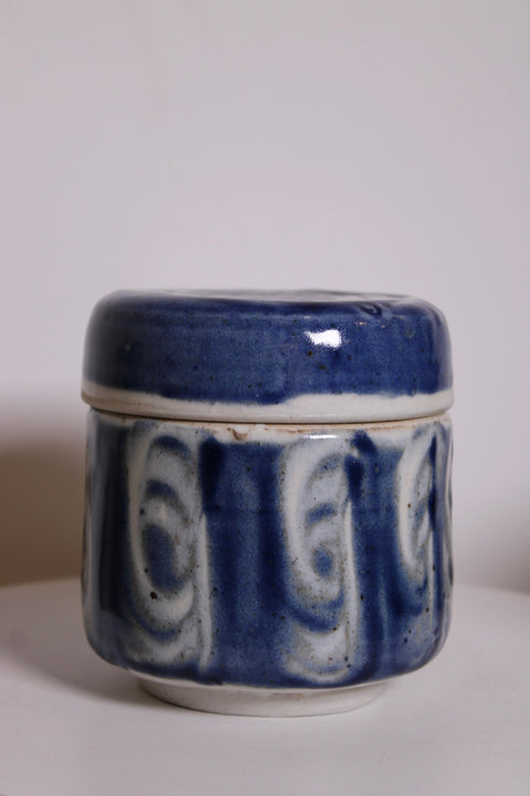 Blue and White Studio Pottery Lidded Jar