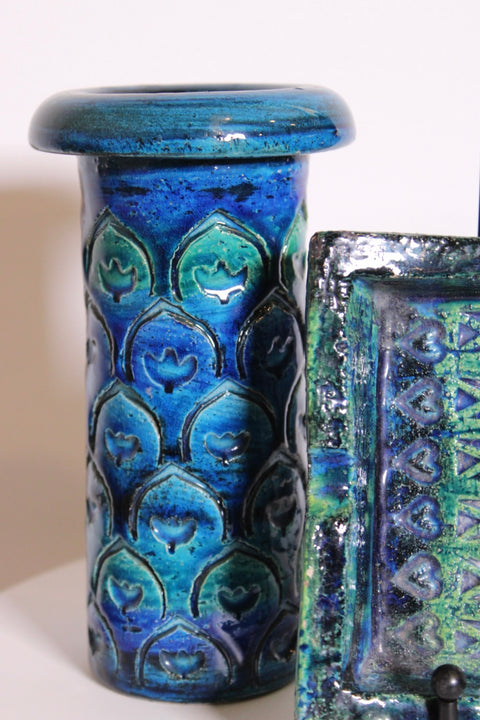 Vintage Bitossi Rimini Blu Cylinder Vase | Italian Pottery