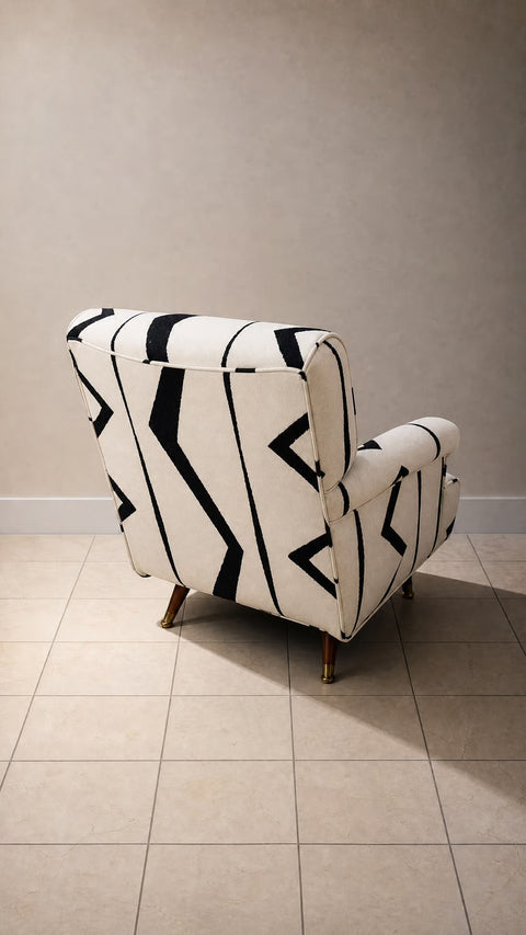 Vintage 1950s Black and White Tribal Swivel Club Chair